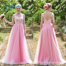 Tulle Satin Lace Pink Modern Bridesmaid Dresses Long
